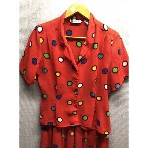 SK & Company Vintage Skirt Set Size 10 Red Multi Color  Polka Dots Short Sleeve